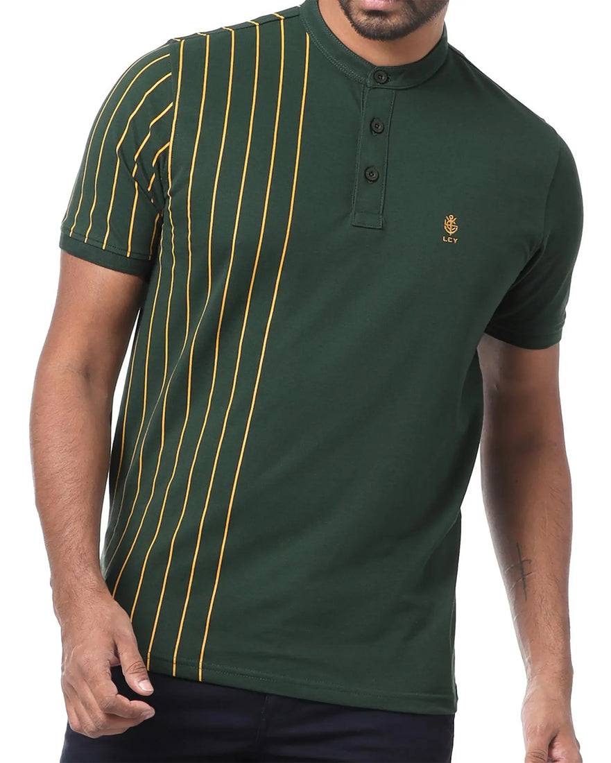 LCY London | Capsule Collection - Contrasting Vertical Striped Men's Mandarin Polo LCY London