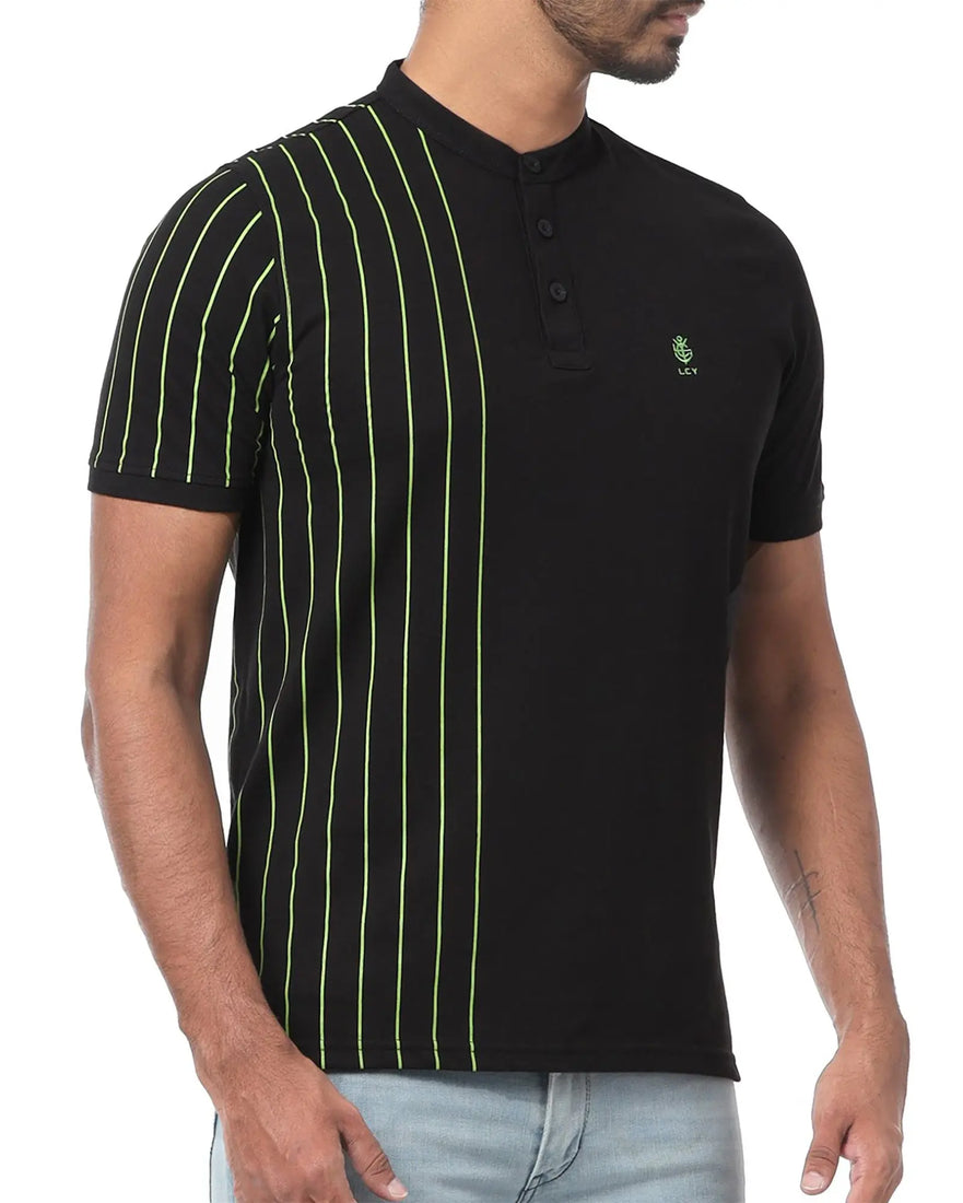 LCY London | Capsule Collection - Contrasting Vertical Striped Men's Mandarin Polo LCY London