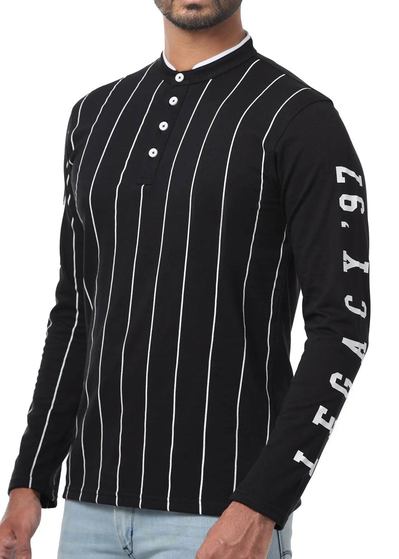 LCY London | Line Classics - Long Sleeved Men's Vertical Striped Mandarin Polo Top LCY London