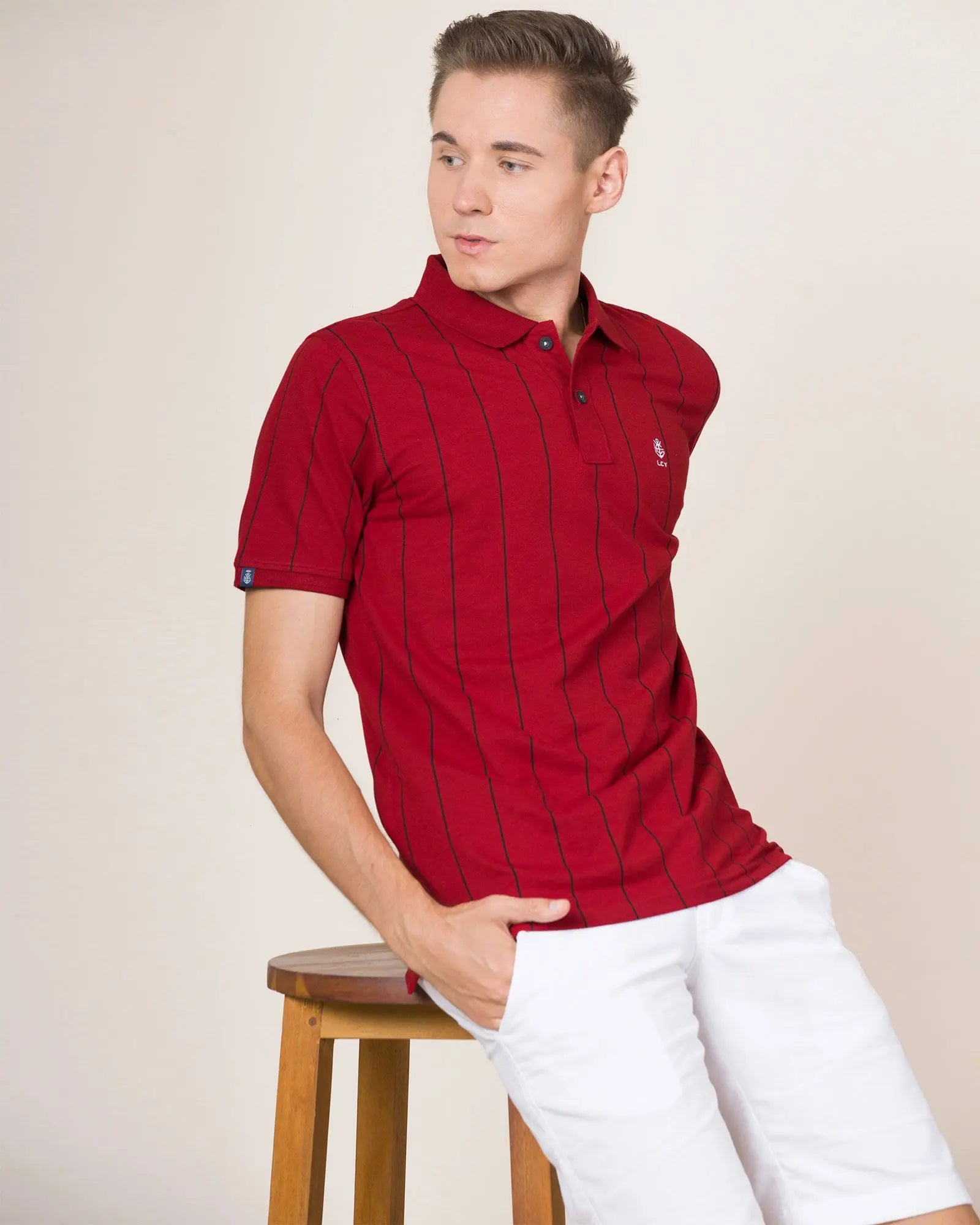 Mens vertical striped outlet polo